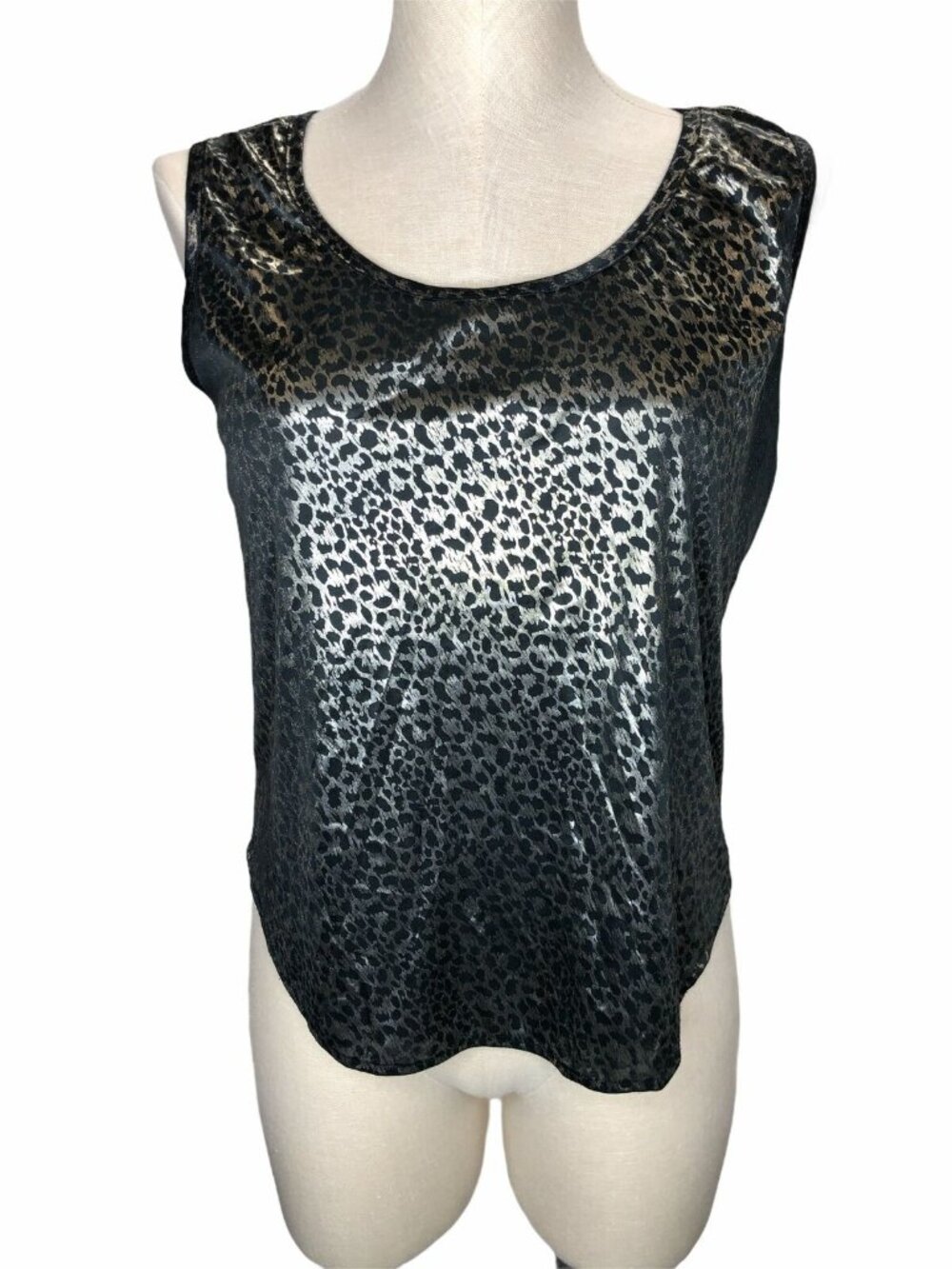 Bentley Tank Top Leopard Womens Medium Metallic Silver Black Gray Pullover Shirt